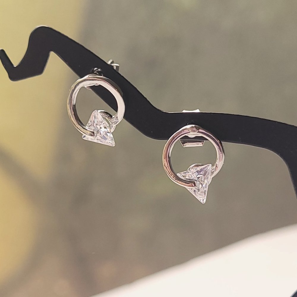 Open Circle Triangle Zirconia Stud Earrings